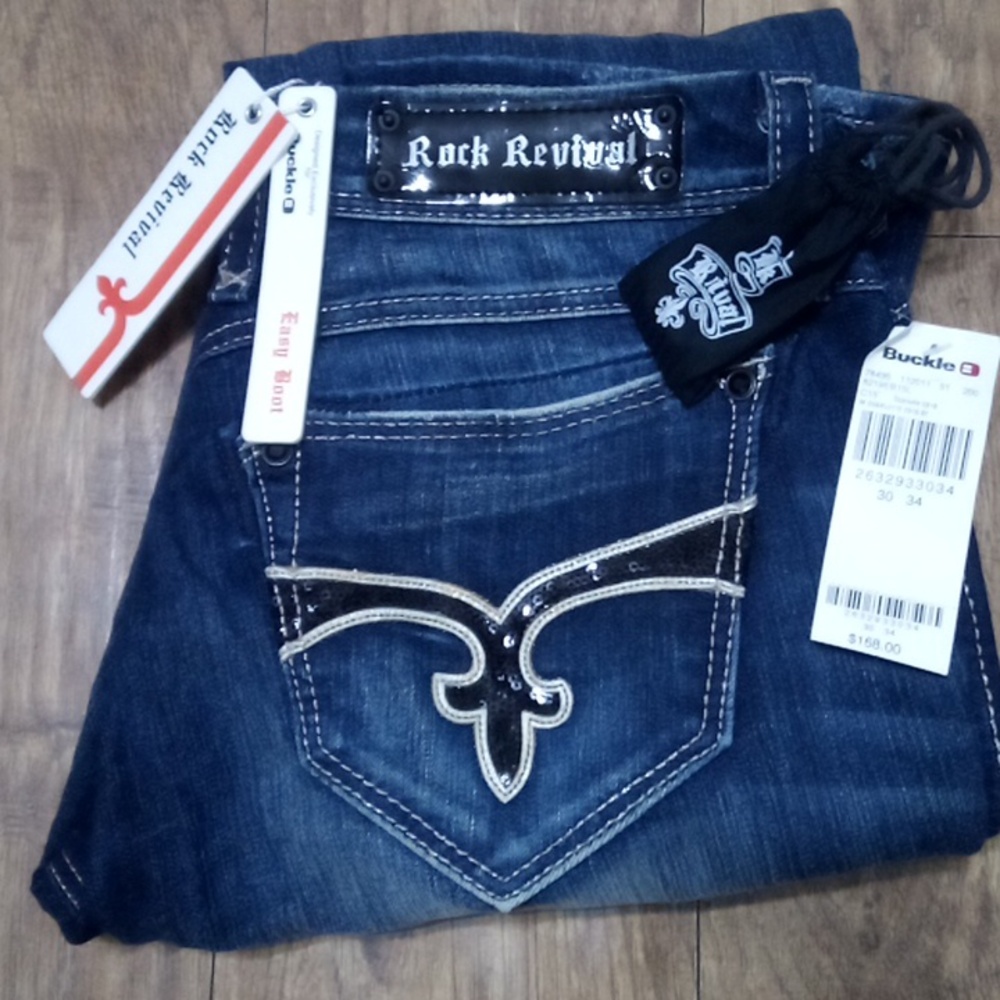 Rock Revival NWT Women's Jeans 30 Embellished Shimmer Charlotte Easy Boot DEFECT